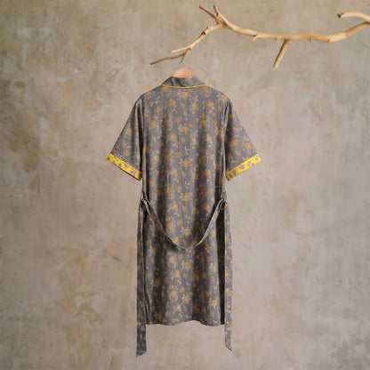 Taupe Yellow Vintage Floral Kimono Robe - image 2