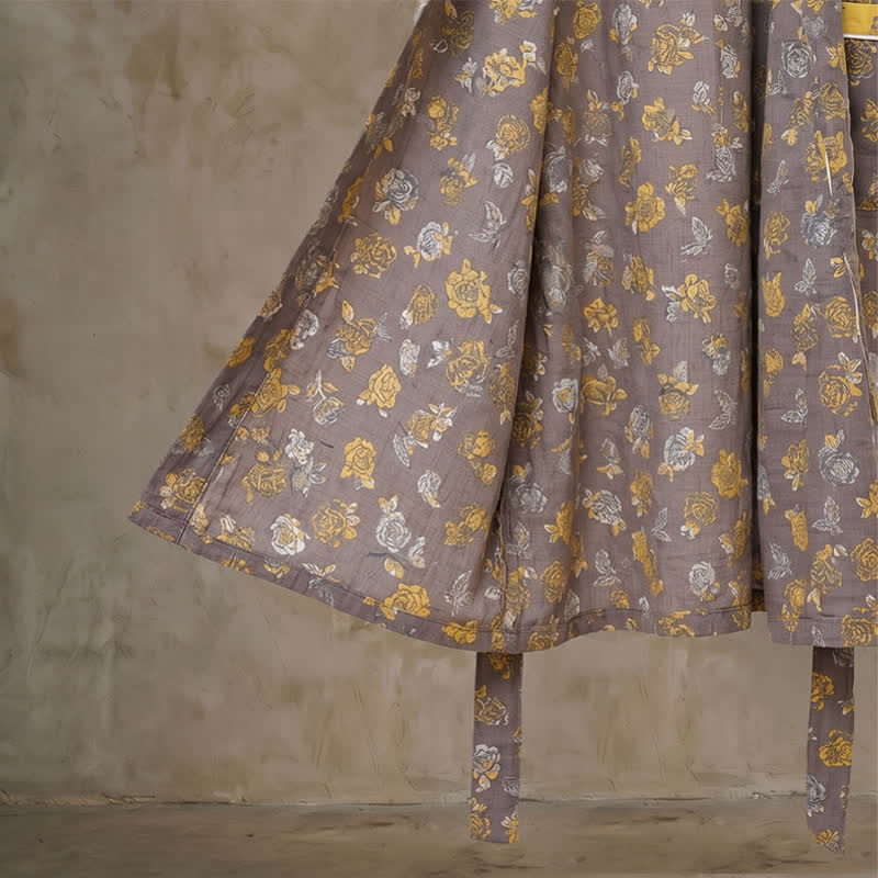 Taupe Yellow Vintage Floral Kimono Robe - image 5