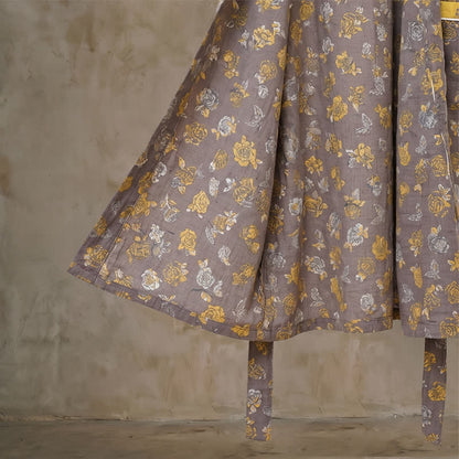Taupe Yellow Vintage Floral Kimono Robe - image 5
