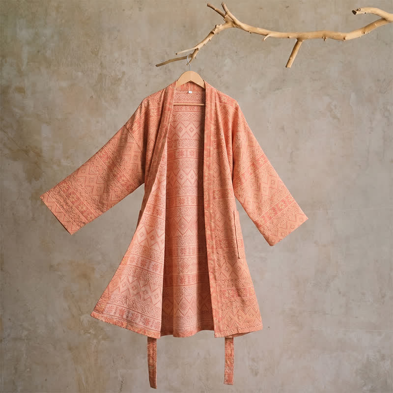 Cotton Ethnic Geometric Print Kimono Robe - XL - Red - image 0