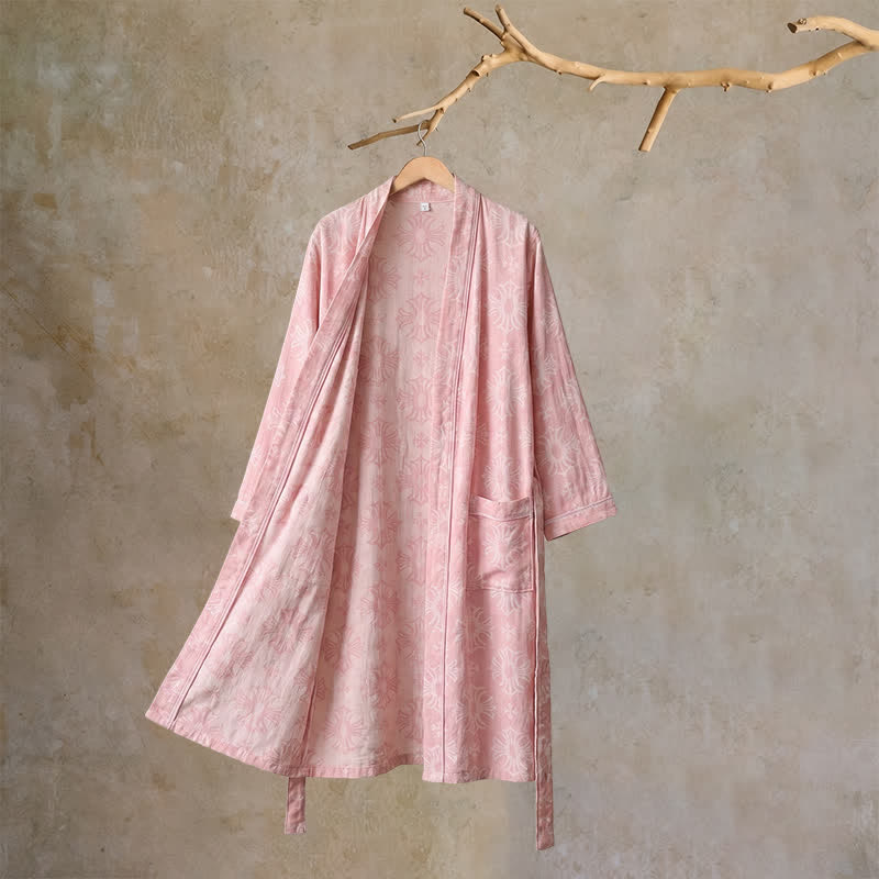 Cotton Tonal Floral Jacquard Kimono Robe - 2XL - Pink - image 0