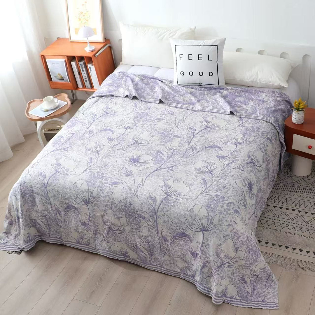 Multicolor Floral Vine Cotton Gauze Quilt - Queen - Purple - image 0