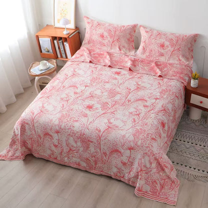 Multicolor Floral Vine Cotton Gauze Quilt - Queen - Red - image 7