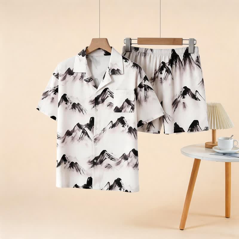 Unisex Ink Wash Mountain Loungewear Set - Beige - 3XL - image 0