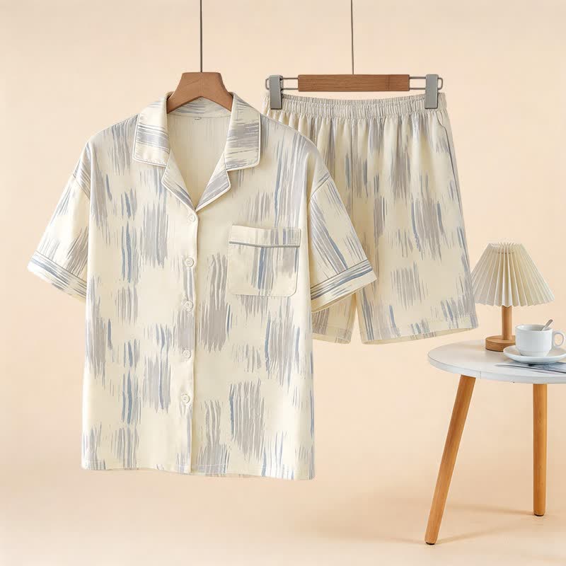 Unisex Stripe Modal Cotton Loungewear Set - Beige - 3XL - image 0