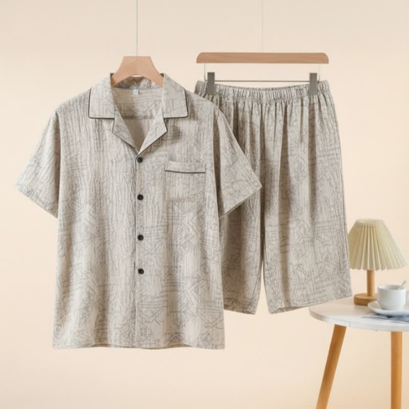 Unisex Style Geometric Pattern Loungewear Set - Beige - 3XL - image 0