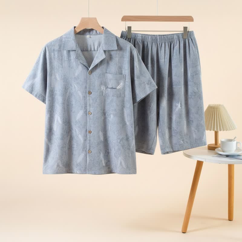 Unisex Feather Pure Cotton Pajama Set - Gray - 4XL - image 0