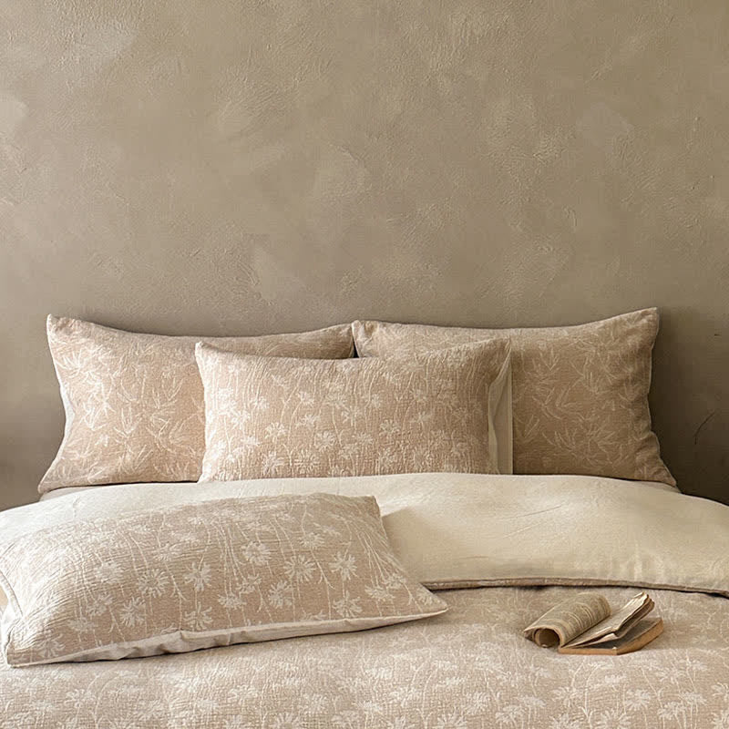 Camel Floral Sprig Jacquard Cotton Bedding Set - image 2