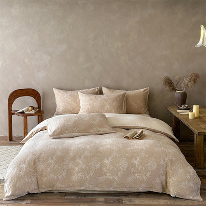 Camel Bamboo Sprig Jacquard Cotton Bedding Set - Camel - Fitted sheet - King - image 0