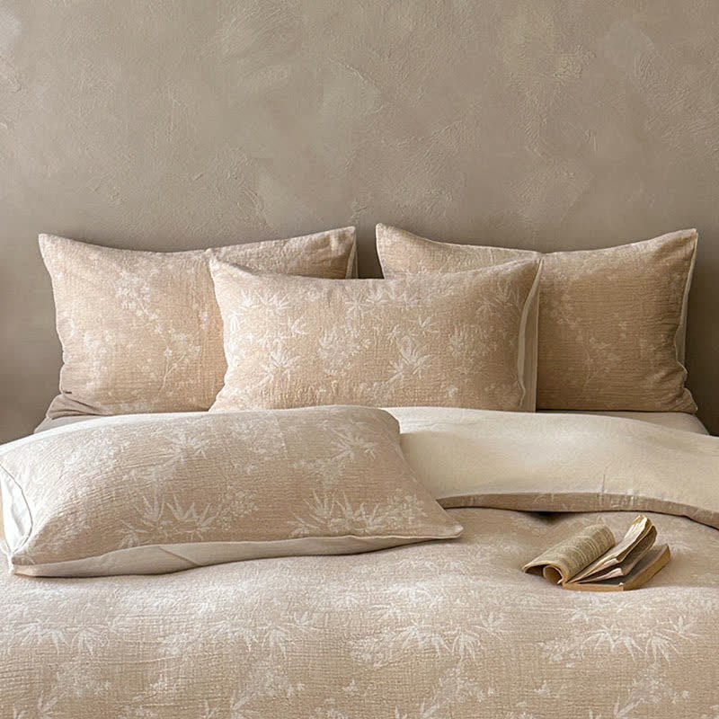 Camel Bamboo Sprig Jacquard Cotton Bedding Set - image 2
