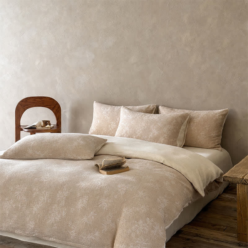 Camel Bamboo Sprig Jacquard Cotton Bedding Set - image 1