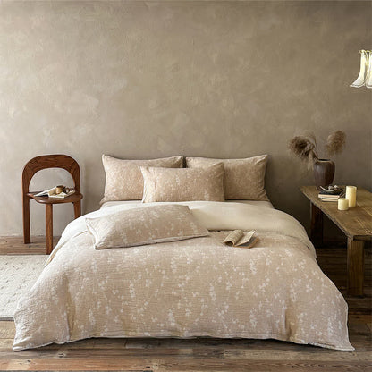 Camel Delicate Floral Sprig Jacquard Cotton Bedding Set - Camel - Fitted sheet - King - image 0