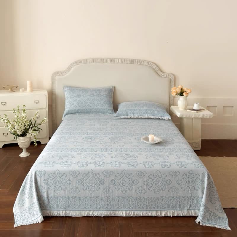 Multicolor Oriental Floral Cotton Gauze Quilt - Blue - Queen - image 0