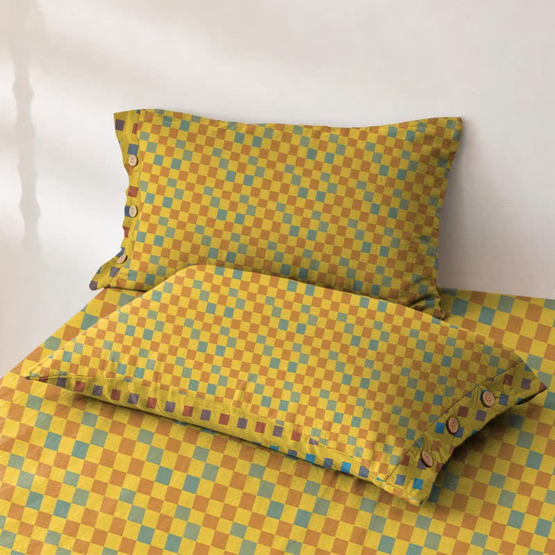 Colorful Grid Cotton Double Gauze Bedspread - 2PCS Pillowcases - 19" × 29" - image 4