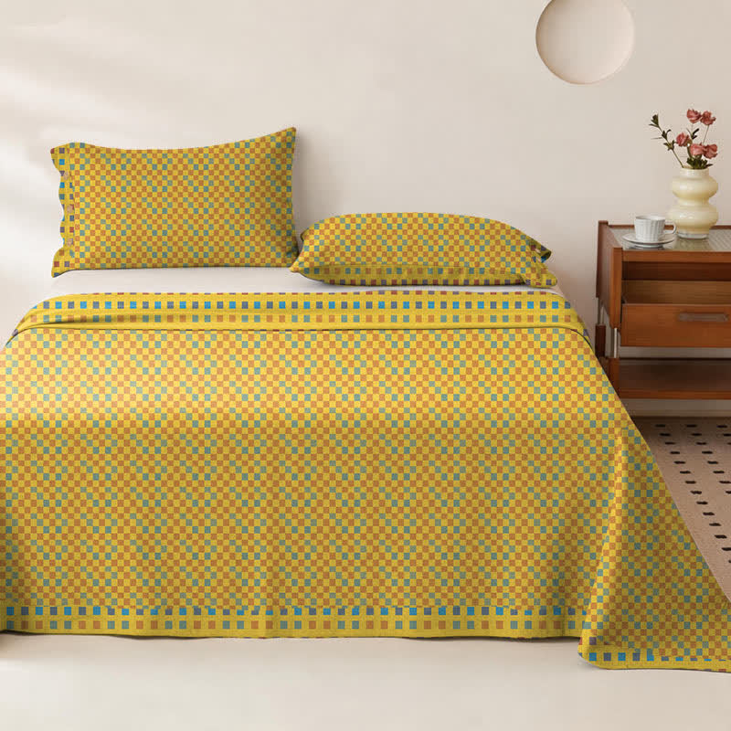Colorful Grid Cotton Double Gauze Bedspread - Bedspread with 2PCS Pillowcases - King - image 0