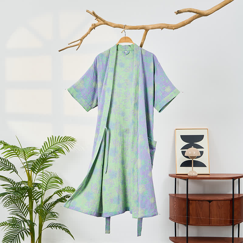 Refresh Floral Double-Gauze Kimono Bathrobe - Purple - 2XL - image 0