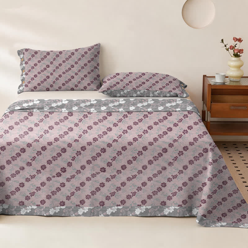 Elegant Floral Cotton Double Gauze Bedspread - Bedspread with 2PCS Pillowcases - King - Grey&Pink - image 14