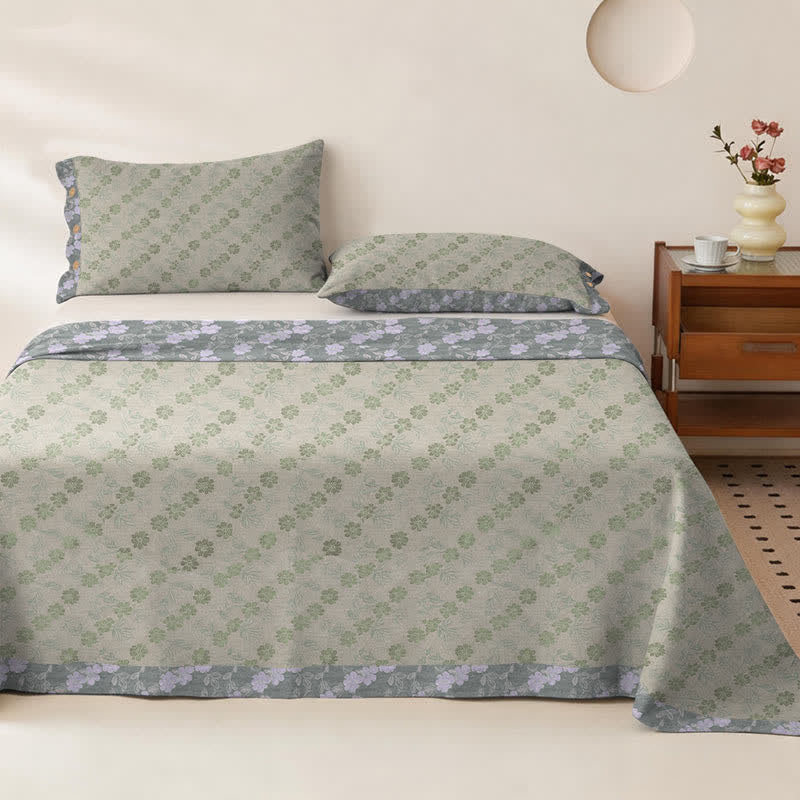 Elegant Floral Cotton Double Gauze Bedspread - Bedspread with 2PCS Pillowcases - King - Gray&Green - image 21