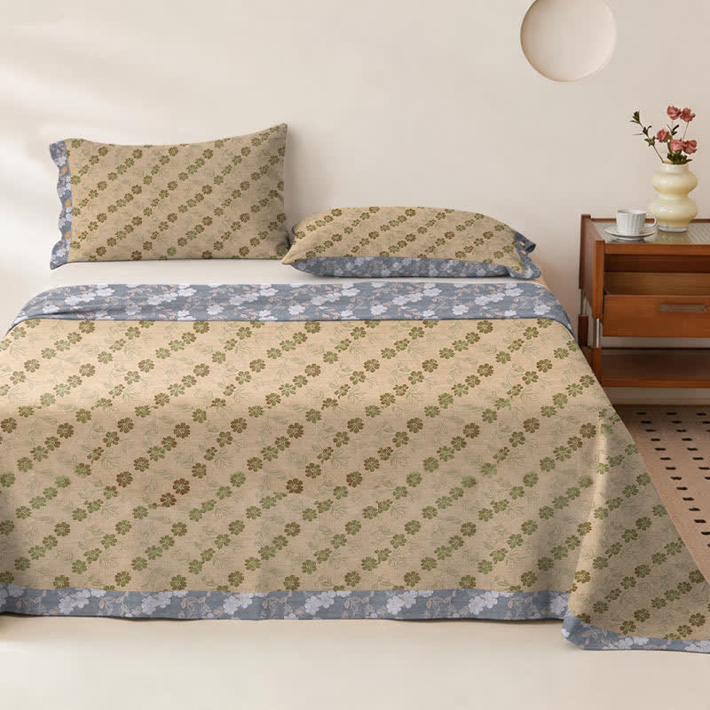 Elegant Floral Cotton Double Gauze Bedspread - Bedspread with 2PCS Pillowcases - King - Grey&Yellow - image 0
