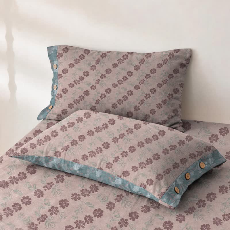 Elegant Floral Cotton Double Gauze Bedspread - 2PCS Pillowcases - 19" × 29" - Blue&Pink - image 11