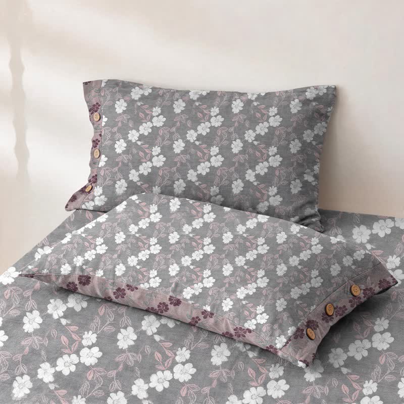 Elegant Floral Cotton Double Gauze Bedspread - 2PCS Pillowcases - 19" × 29" - Grey&Pink - image 19