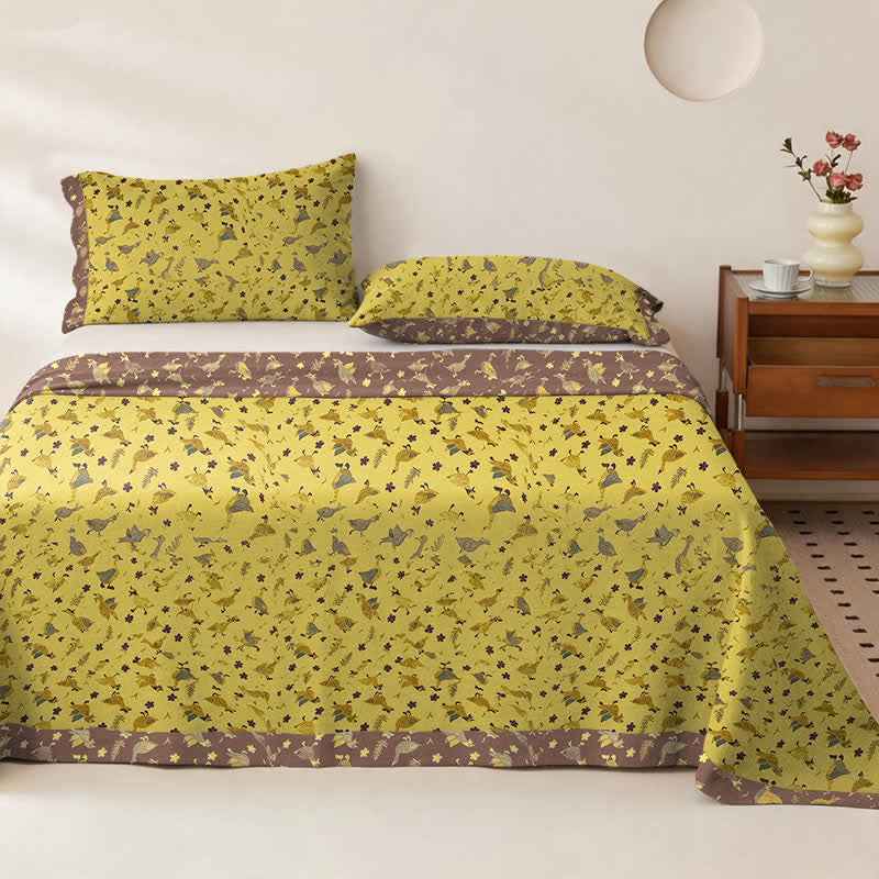 Duck & Floral Cotton Double Gauze Bedspread - Bedspread with 2PCS Pillowcases - King - image 0