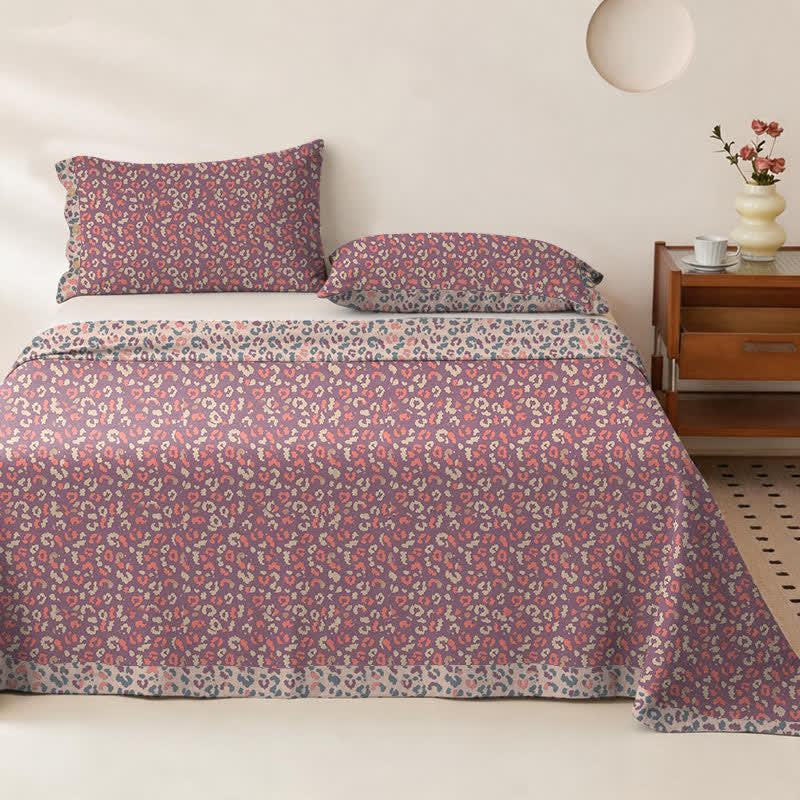 Leopard Print Cotton Double Gauze Bedspread - Bedspread with 2PCS Pillowcases - King - Red - image 0