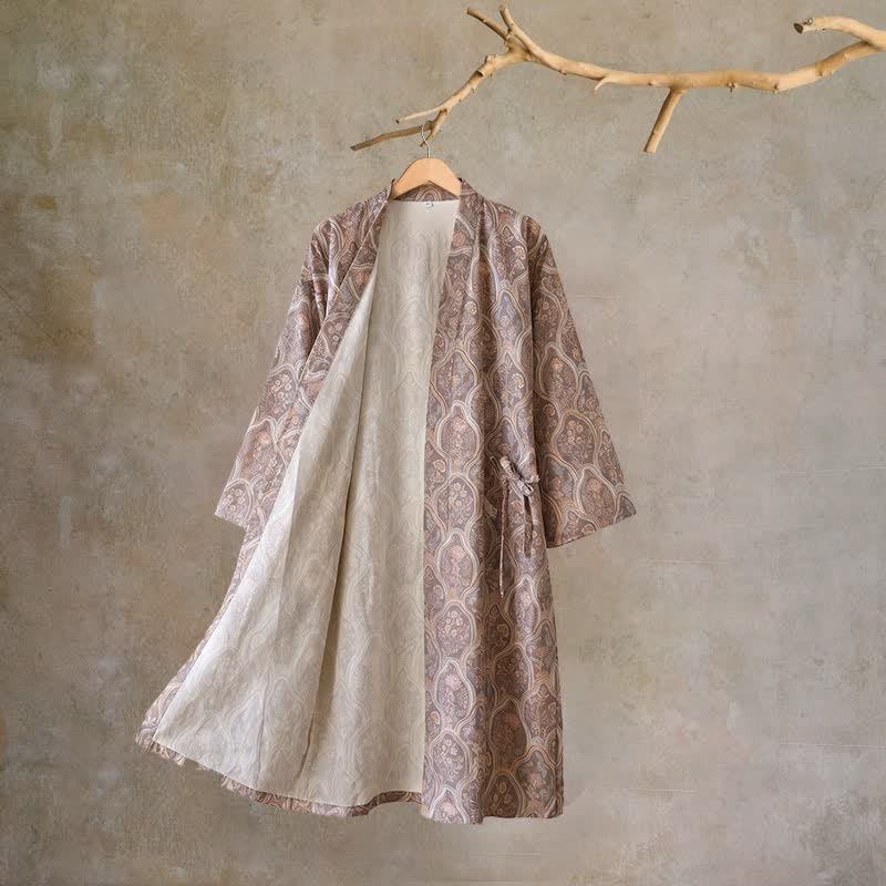 Boho Vintage Cotton Gauze Kimono Robe - Caramel - L - image 0