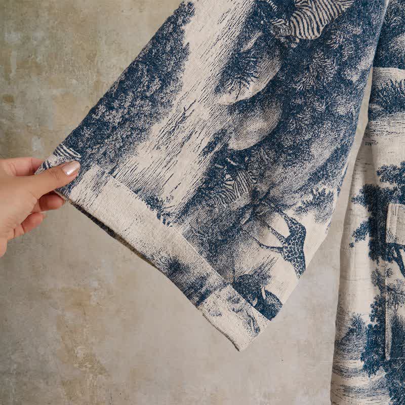 Toile Print Cotton Kimono Robe - image 4