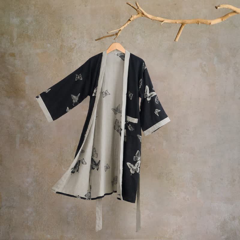 Butterfly Pure Cotton Kimono Robe - Black - 2XL - image 0