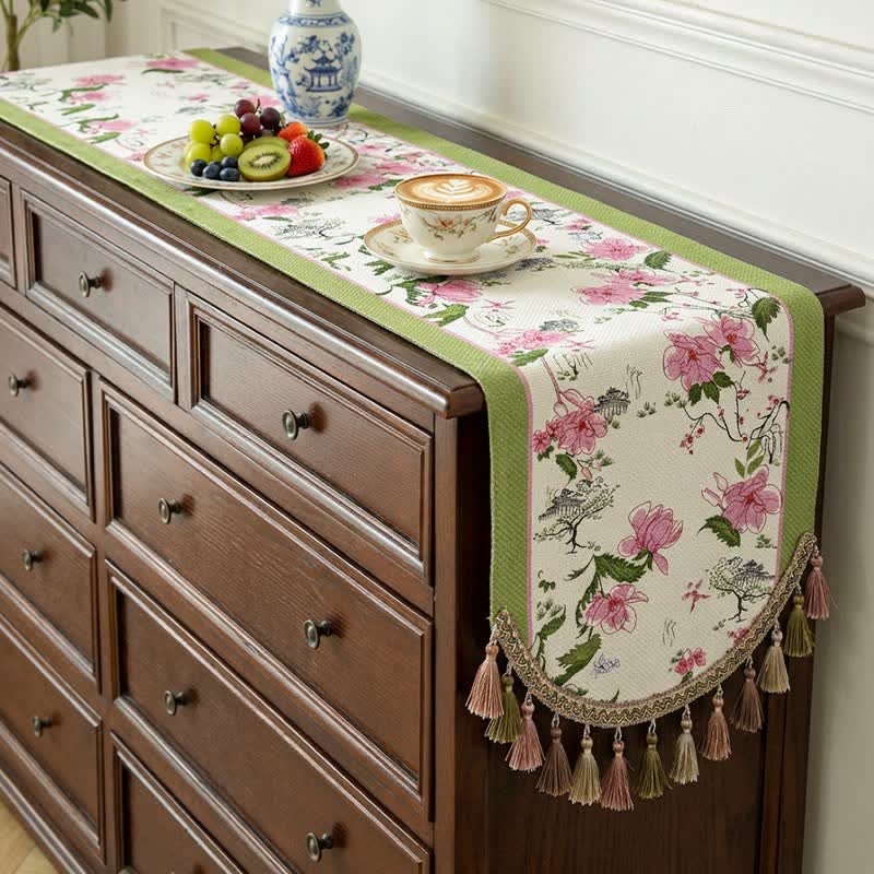 Pastoral Style Floral Tassel Table Runner - 14" x 102" - image 0