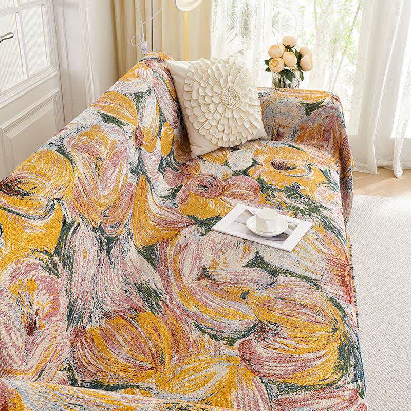 Abstract Floral Tassel Trim Sofa Protector - image 6