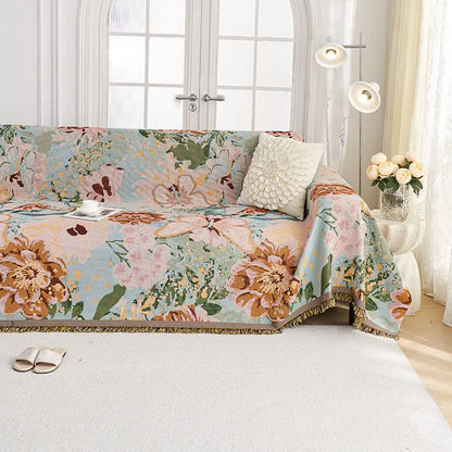 Oil Painting Floral Tassel Sofa Protector - image 1