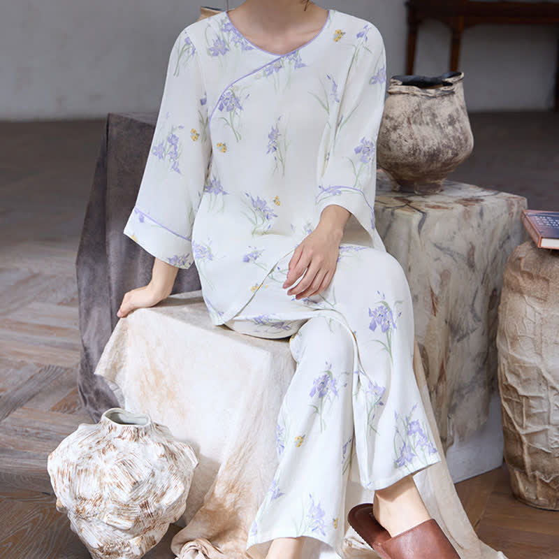 Iris Print Bamboo Fiber Women's Pajamas - image 1