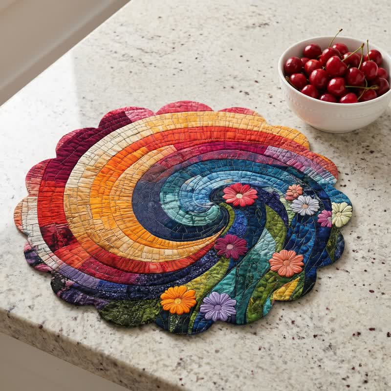 Rainbow Swirl Boho Polyester Placemat - Rainbow - 15″ × 15″ - image 0