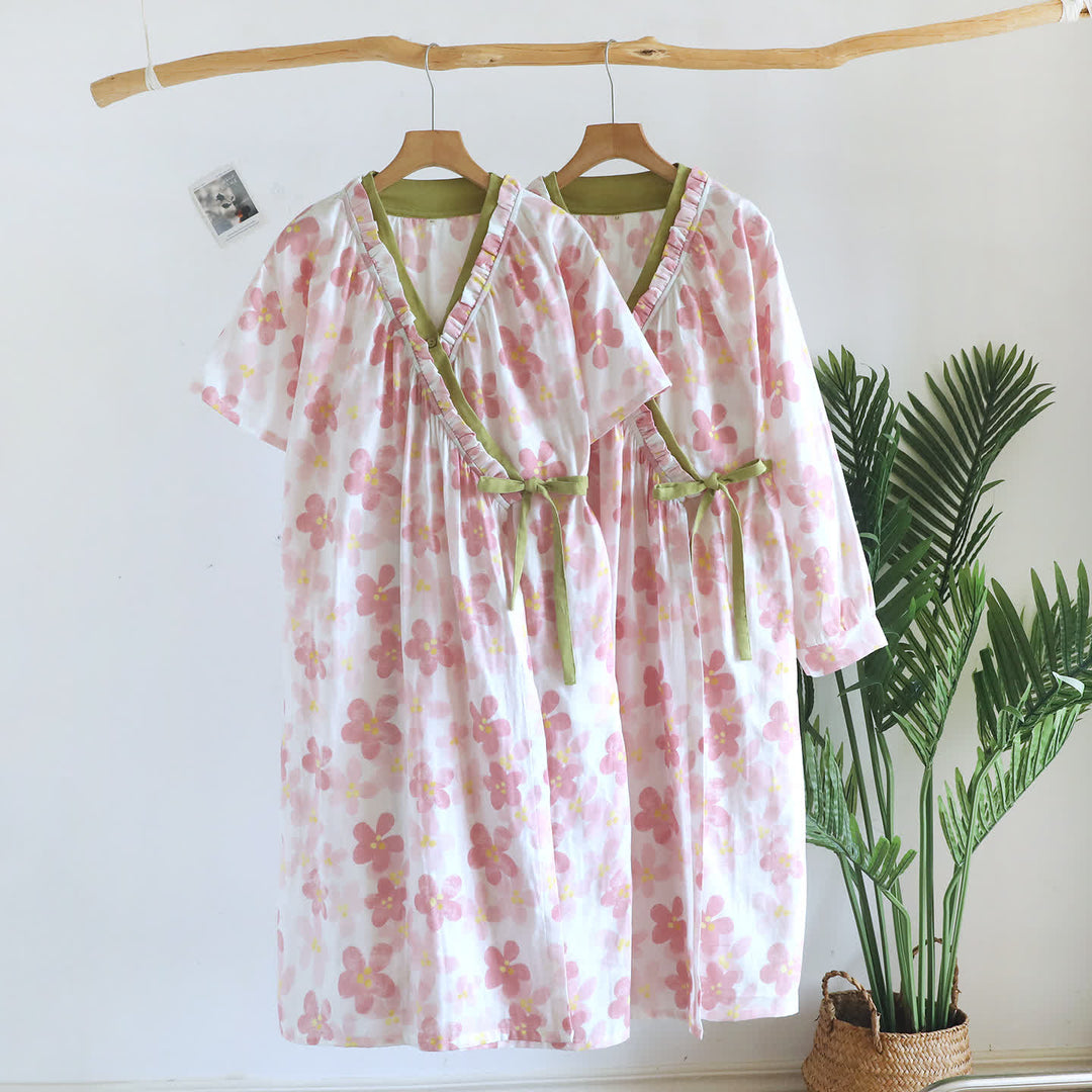 Sakura Floral Cotton Gauze Kimono Nightdress - image 0