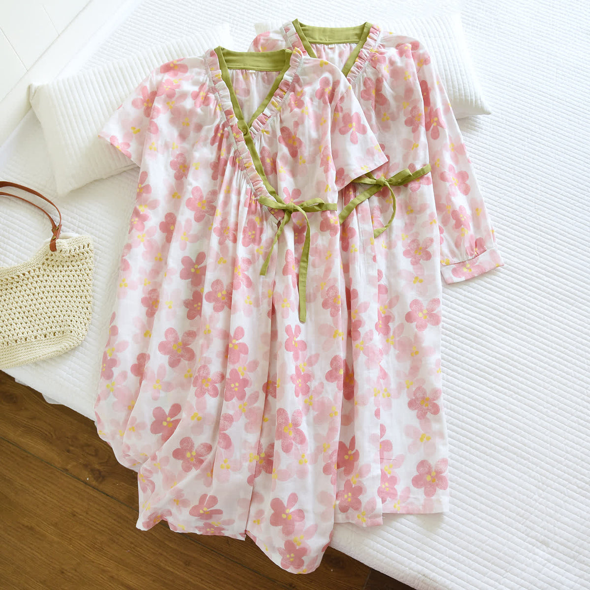 Sakura Floral Cotton Gauze Kimono Nightdress - image 1