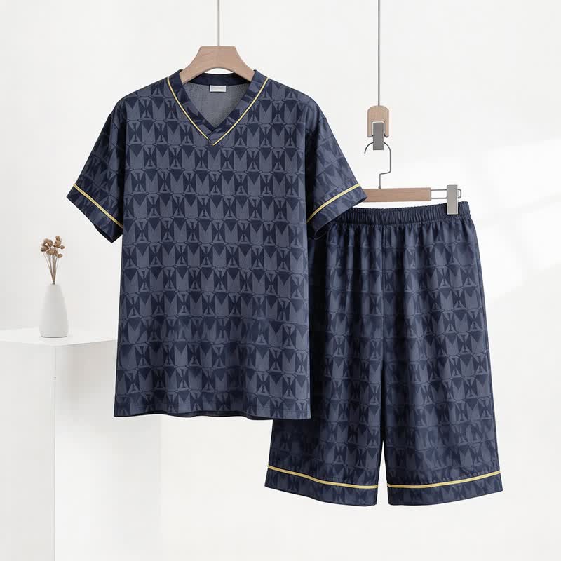 Navy Geometric Pattern Loungewear Set - Navy - XXXL - image 0