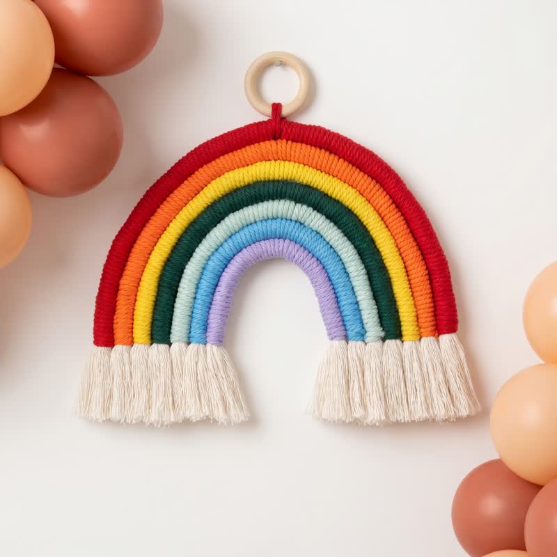 Boho Rainbow Macrame Cotton Wall Hanging - Rainbow - image 0