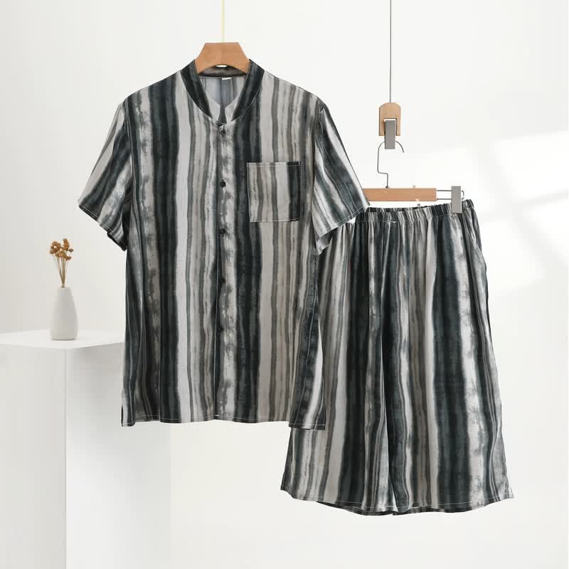 Unisex Ink Stripe Mandarin Collar Pajamas - Gray - 5XL - image 0