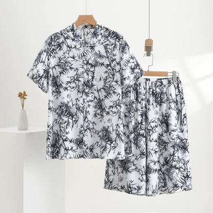 Unisex Style Bamboo Print Pajama Set - White - 5XL - image 0