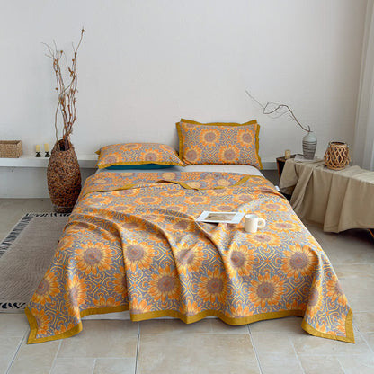 Ownkoti Boho Sunflower 3-Layer Muslin Cotton Quilt - Quilt with 2PCS Pillowcases - Queen - image 1
