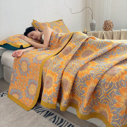 Ownkoti Boho Sunflower 3-Layer Muslin Cotton Quilt - 2PCS Pillowcases - 19" x 29" - image 2