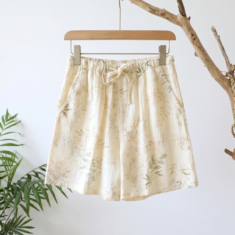 Botanical Cotton Gauze Women's Pajama Shorts - Beige - XL - image 0