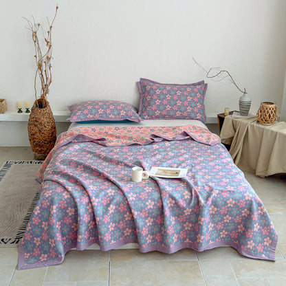 Ownkoti Ditsy Floral 3-layer Gauze Bedspread Quilt - Quilt with 2PCS Pillowcases - King - image 1