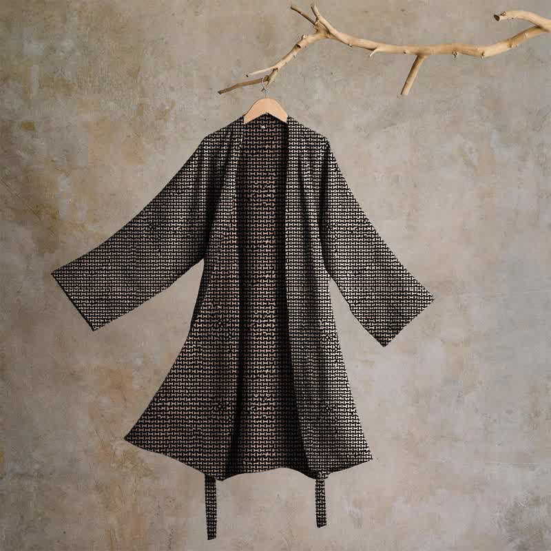Geometric Chevron Cotton Jacquard Kimono Robe - Black - XL - image 0