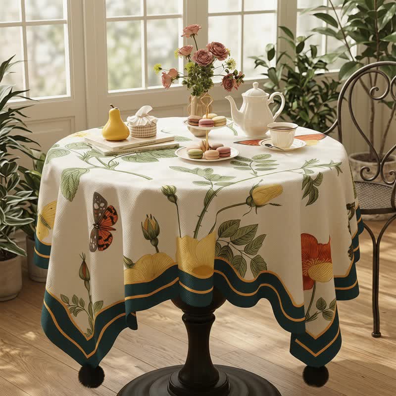 Botanical Butterfly Print Pom-Pom Tablecloth - image 1