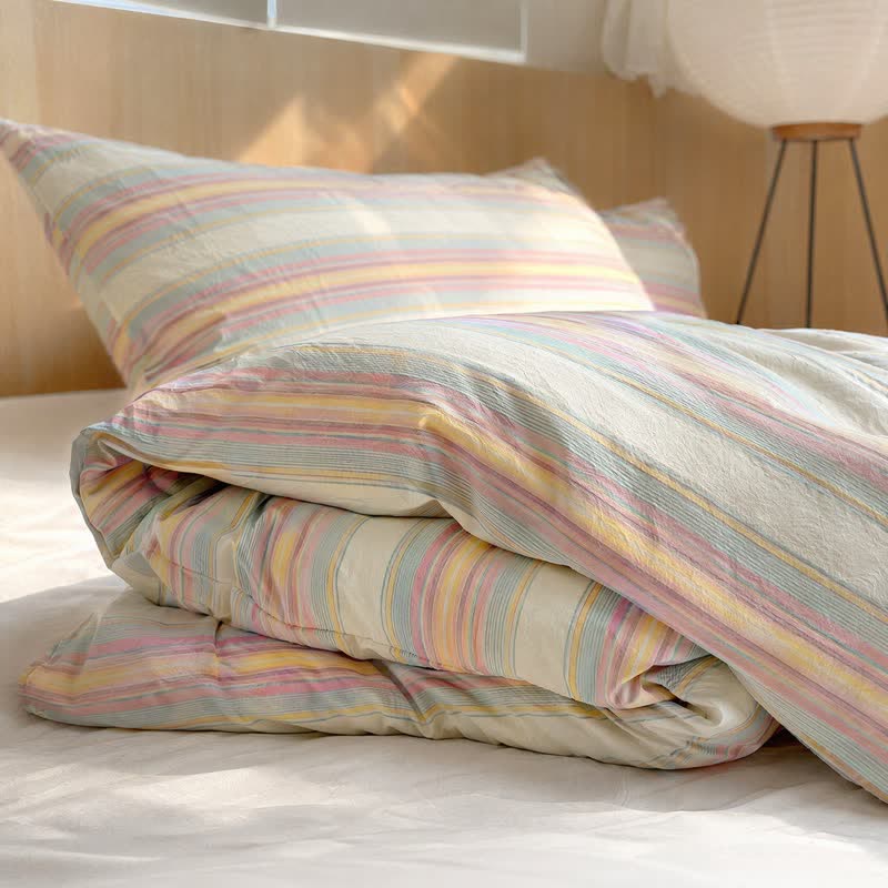 Soft Pastel Multicolor Stripe Cotton Bedding Set - image 3