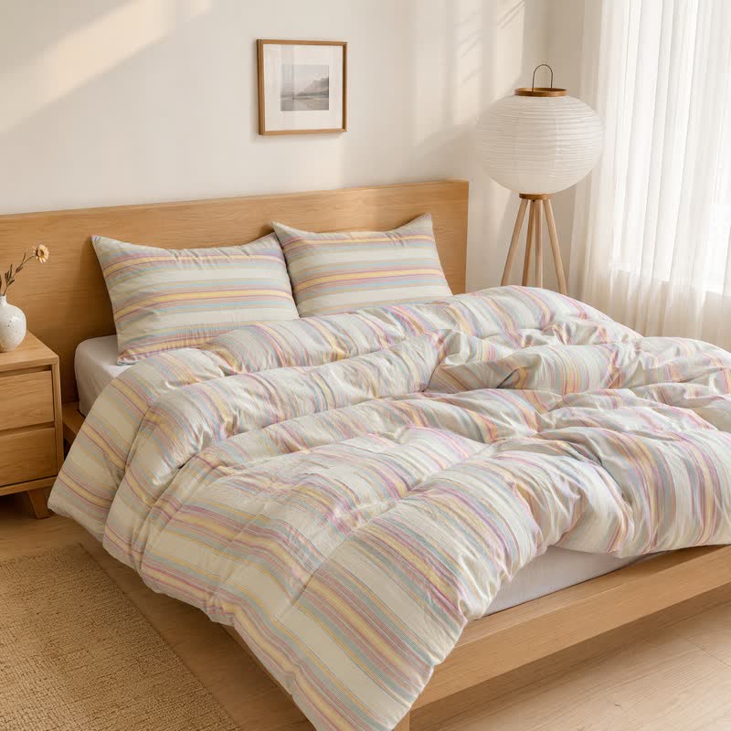 Soft Pastel Multicolor Stripe Cotton Bedding Set - image 1
