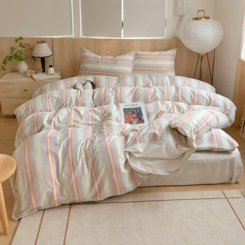 Soft Pastel Multicolor Stripe Cotton Bedding Set - image 2